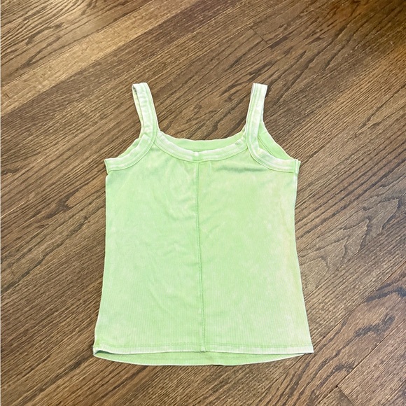 Washed Lime Green Ribbed Tank Top - Picture 3 of 3